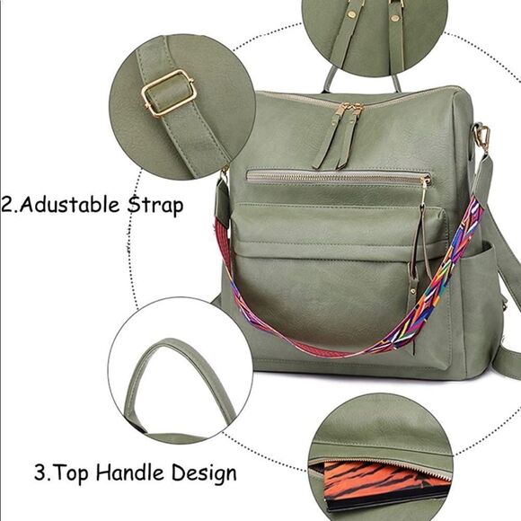 Brand New Green Leather Backpack main image 4